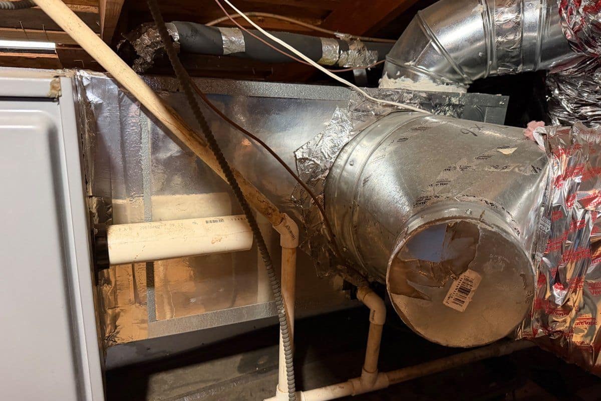 Residential attic ductwork and air handler connections that depend on a clean HVAC air filter